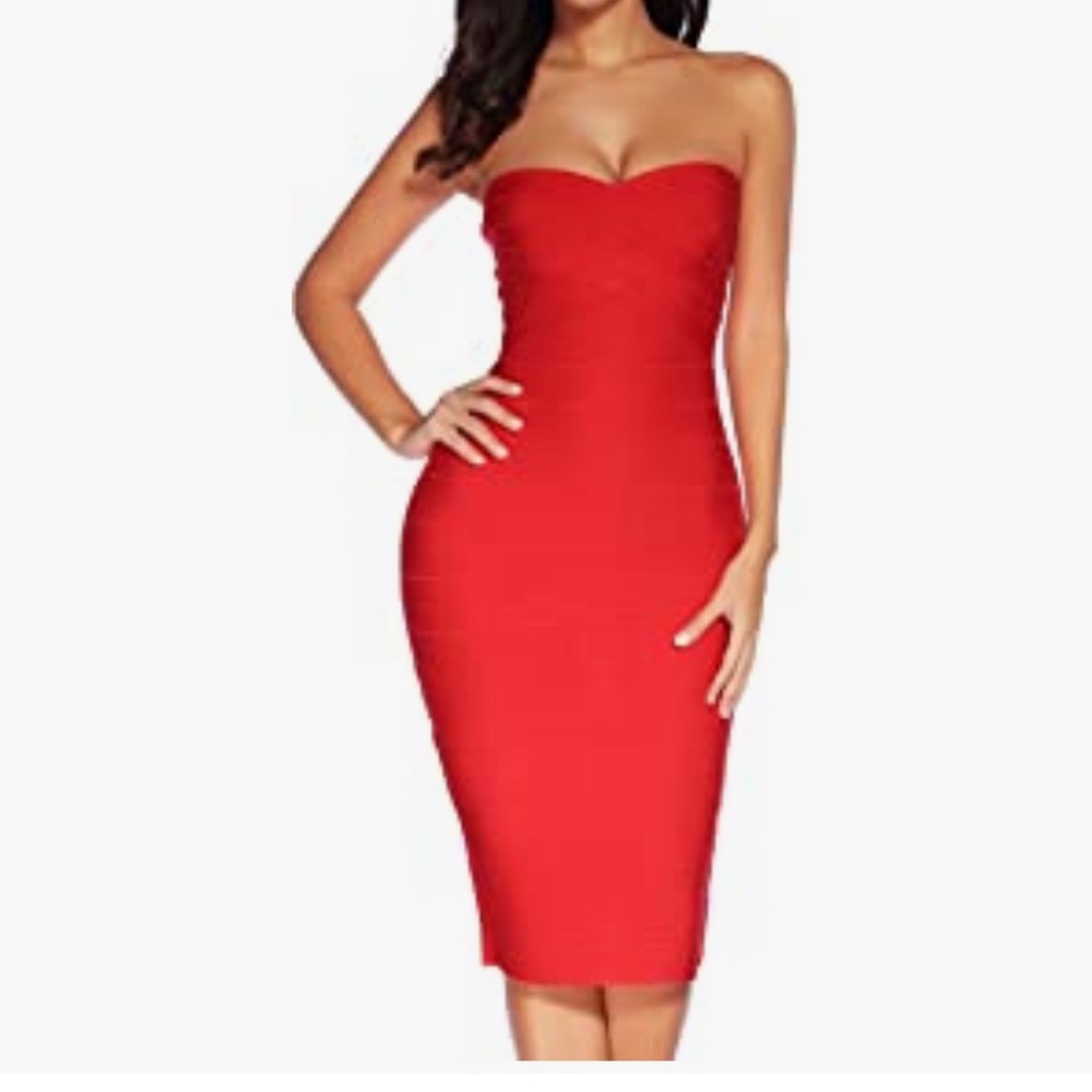 Super sexy🔥🔥🔥🔥🔥🔥Women's Knee Length Strapless Bandage Bodycon Party Dress